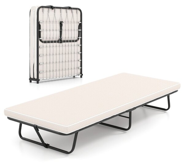 Costway Letto pieghevole rete metallica robusta e molle resistenti, Lettino portatile per ospiti con schiuma di memoria Beige