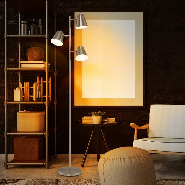 Costway Lampada a forma di albero con 3 lampadine e paralumi regolabili, Palo in metallo robusto e base pesante Argento