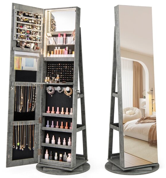 Costway Armadio portagioielli girevole con specchio a figura intera luci LED, Organizer da terra di gioielli Verde