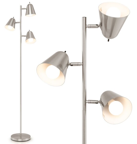 Costway Lampada a forma di albero con 3 lampadine e paralumi regolabili, Palo in metallo robusto e base pesante Argento