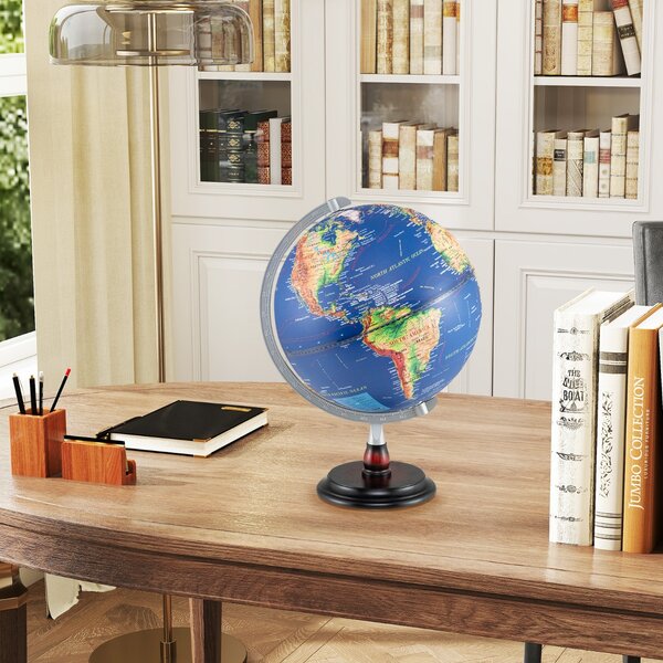Costway Globo terrestre supporto in legno e mappa chiara per bambini e adulti, Globo terrestre decorazione educativa da scrivania per casa
