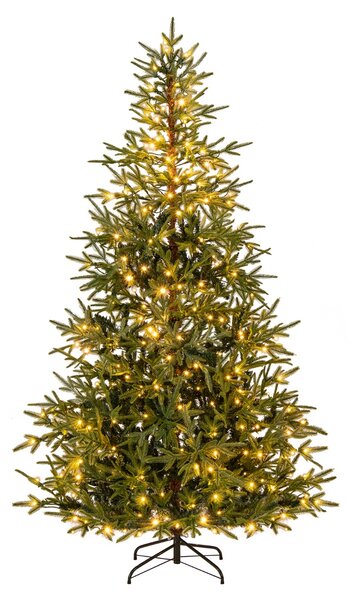Costway Albero di 210 cm natale artificiale pre-illuminato con luci led calde e multicolori, Albero base metallica pieghevole