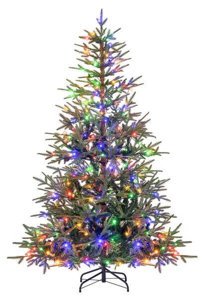 Costway Albero di 180 cm natale artificiale pre-illuminato con luci led calde e multicolori, Albero base metallica pieghevole