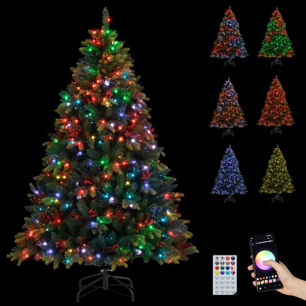 Costway Albero di 180cm natale artificiale con controllo remoto multicolori controllabili tramite app, Albero per casa e ufficio Verde