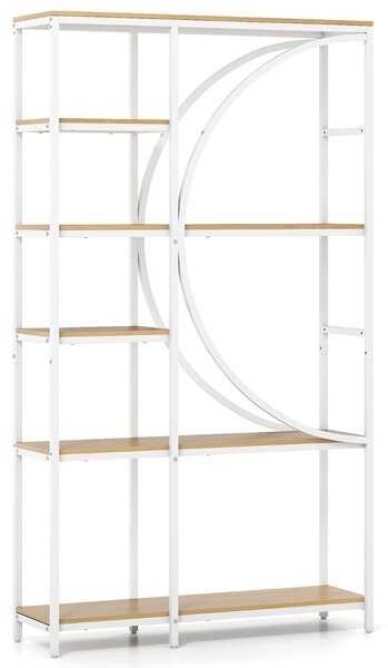 Costway Libreria moderna a 6 ripiani aperti per soggiorno e ufficio domestico, Scaffale alto autoportante design a forma di mezzaluna Bianco