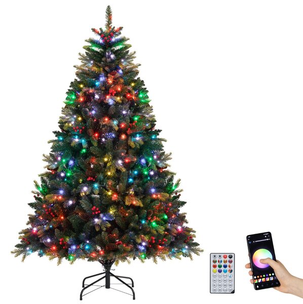 Costway Albero di 180cm natale artificiale con controllo remoto multicolori controllabili tramite app, Albero per casa e ufficio Verde