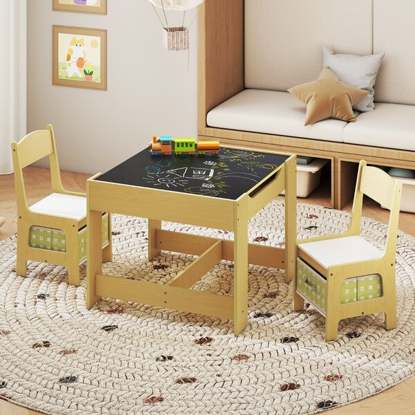 Costway Set tavolo con 2 sedie per bambini in legno, Set di 3 pezzi mobili per bimbi 62x62x48cm Verde