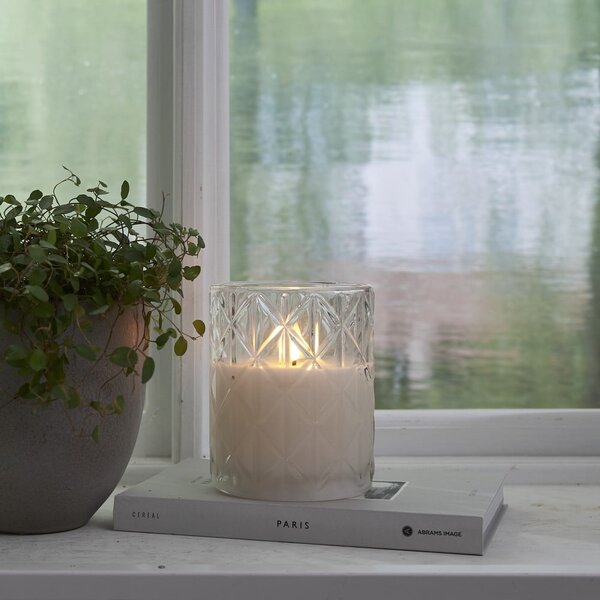 Candela di cera a LED bianca in vetro, altezza 12,5 cm Flamme Romb - Star Trading
