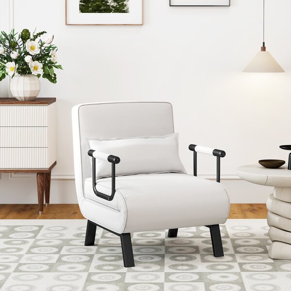 Costway Divano letto trasformabile con schienale regolabile in 6 posizioni cuscino rimovibile, Divano chaise lounge Bianco