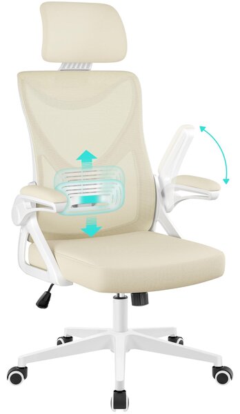 Sedia da ufficio ergonomica Yaheetech, sedia da scrivania con poggiatesta, color beige