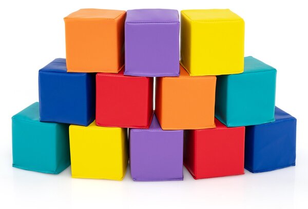 Costway Blocchi in schiuma cubi colorati impilabili con rivestimento in pelle sintetica, Blocchi in schiuma set da 12 cubi per bambini Colorato