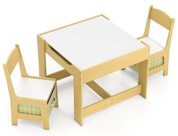 Costway Set tavolo con 2 sedie per bambini in legno, Set di 3 pezzi mobili per bimbi 62x62x48cm Verde
