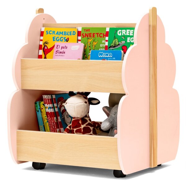 Costway Libreria in legno per bambini con organizzatore di libri, Scaffale di stoccaggio a 2 livelli 52x46x62,5cm Rosa