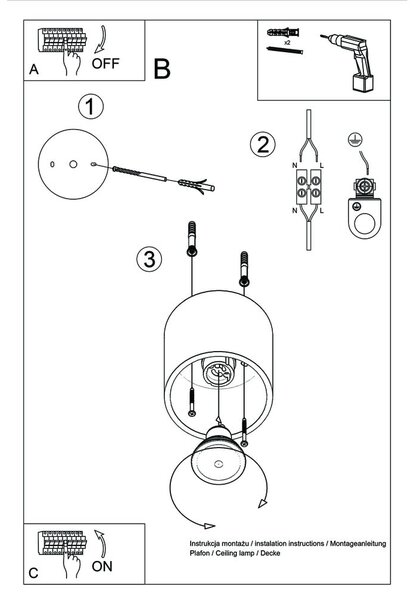 Apparecchio da soffitto nero Roda - Sollux