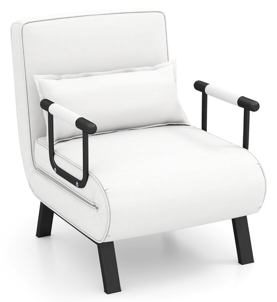Costway Divano letto trasformabile con schienale regolabile in 6 posizioni cuscino rimovibile, Divano chaise lounge Bianco