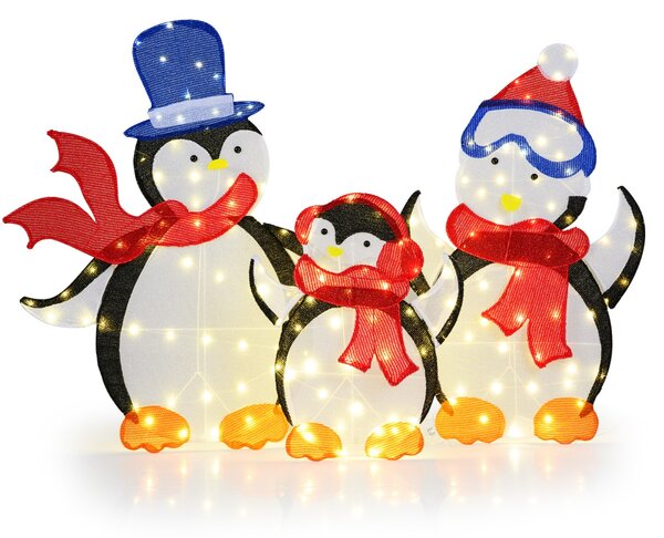 Costway Set 3 pezzi di pinguini 2D pre-illuminati con 160 luci LED, Decorazione natalizia famiglia pinguino illuminata