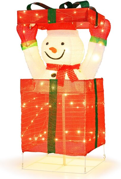 Costway Decorazione natalizia con pupazzo di neve e 100 luci LED per interno ed esterno, Pupazzo di neve illuminato 3D in confezione regalo