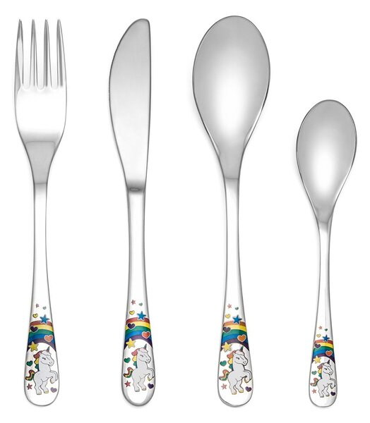 Posate per bambini in acciaio inox argento 4 pezzi Unicorn - Zilverstad