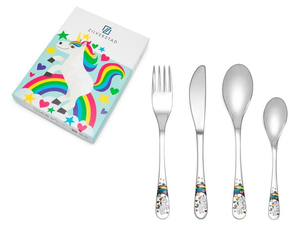 Posate per bambini in acciaio inox argento 4 pezzi Unicorn - Zilverstad