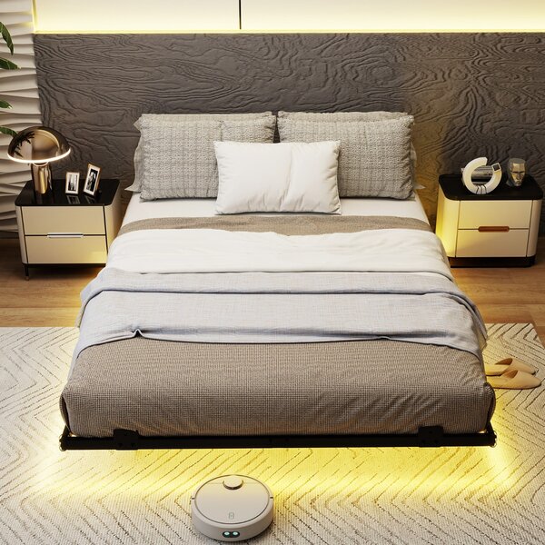 Costway Telaio letto piattaforma in metallo con fissaggio per materasso, Letto con luci led doppia dimensione