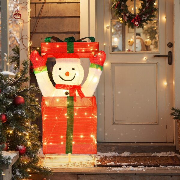 Costway Decorazione natalizia con pupazzo di neve e 100 luci LED per interno ed esterno, Pupazzo di neve illuminato 3D in confezione regalo