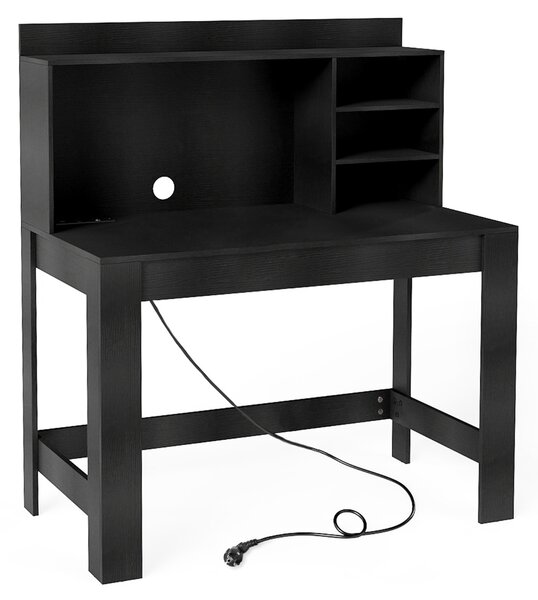 Costway Scrivania per computer pensile scrivania da ufficio prese di corrente foro per cavi, Scrivania per computer camera da letto Nero