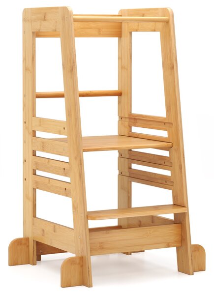 Costway Torre per bambini in piedi da cucina in bambù per bambini con altezza regolabile, Torre protezioni di sicurezza