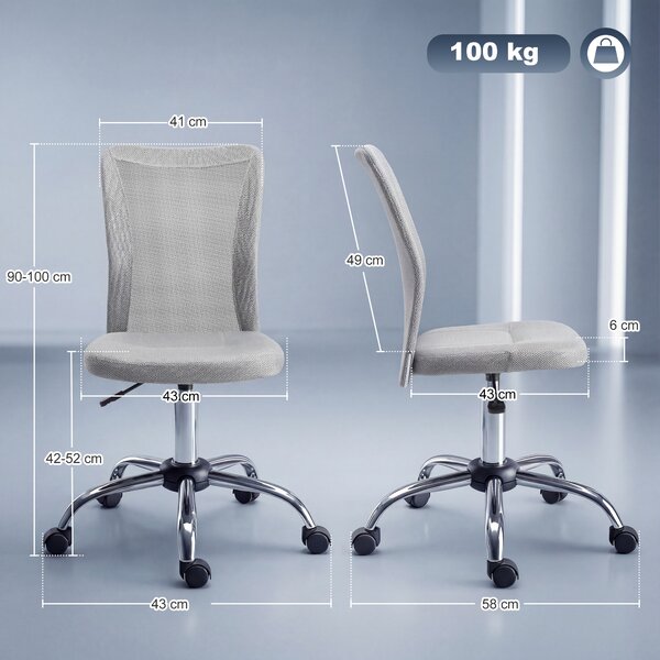 Vinsetto Sedia da Ufficio Ergonomica Girevole, Altezza Regolabile, 5 Ruote, Schienale curvato e Traspirante, 43x46x100cm, Grigio | Aosom Italy