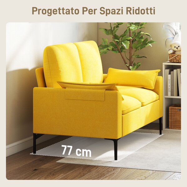 HOMCOM Divano 2 Posti Moderno con Cuscini e Rivestimento in Tessuto Spugna, 130x77x84 cm, Giallo | Aosom Italy