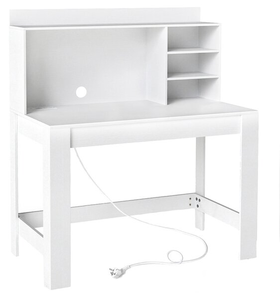 Costway Scrivania per computer pensile scrivania da ufficio prese di corrente foro per cavi, Scrivania per computer camera da letto Bianco