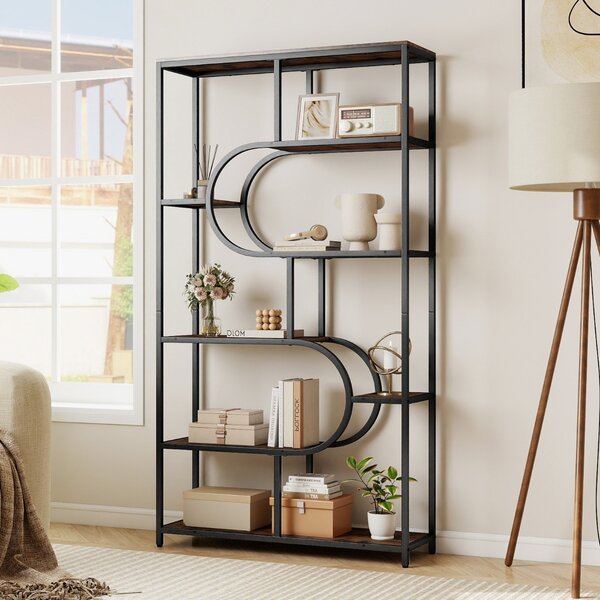 Costway Libreria moderna scaffale per libri con piedini antiscivolo e antiribaltamento, Libreria moderna a 8 ripiani aperti Nero