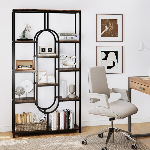 Costway Libreria a 5 ripiani scaffale industriale etagere con ripiani aperti, Libreria scaffale alto autoportante a forma ovale Nero