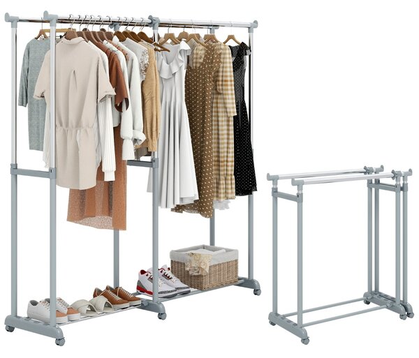 Costway Porta abiti in metallo robusto con altezza e larghezza estendibili, Porta abiti regolabile con ruote per camera da letto