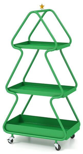 Costway Carrello natalizio girevole a 3 livelli con stella in alto, Carrello struttura metallica con ruote