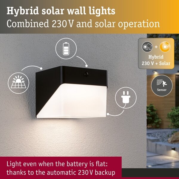 Paulmann 95746 - LED/2,3W IP44 Lampada solare da parete con sensore EILEEN 3,7/230V