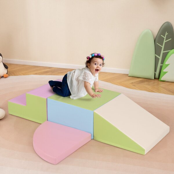 Costway Set di blocchi in schiuma con velcro per arrampicarsi e gattonare per bambini, Set di blocchi morbidi per lo sviluppo dei bambini Rosa