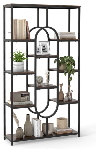 Costway Libreria a 5 ripiani scaffale industriale etagere con ripiani aperti, Libreria scaffale alto autoportante a forma ovale Nero