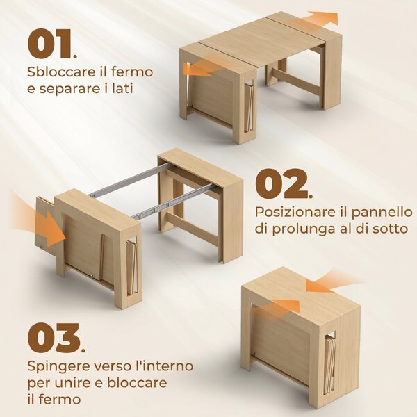 HOMCOM Tavolo Consolle Estendibile con 5 Lunghezze Regolabili per 10 Persone, Stile Moderno Minimalista, Effetto Legno Chiaro | Aosom Italy