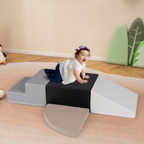 Costway Set di blocchi in schiuma con velcro per arrampicarsi e gattonare per bambini, Set di blocchi morbidi per lo sviluppo dei bambini Marrone