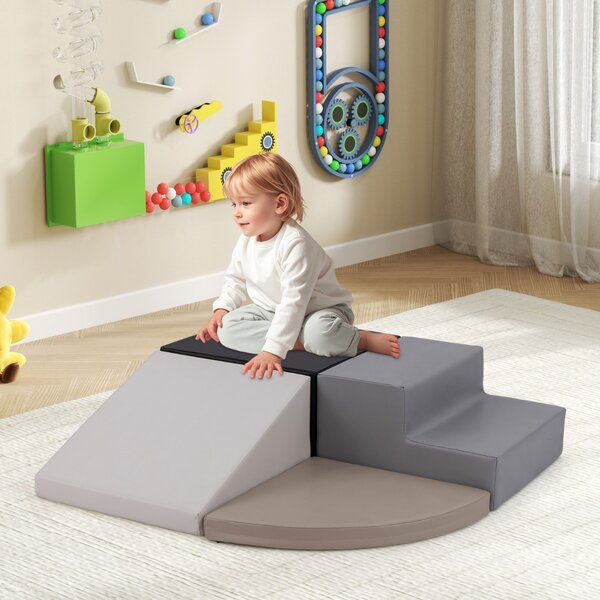 Costway Set di blocchi in schiuma con velcro per arrampicarsi e gattonare per bambini, Set di blocchi morbidi per lo sviluppo dei bambini Marrone