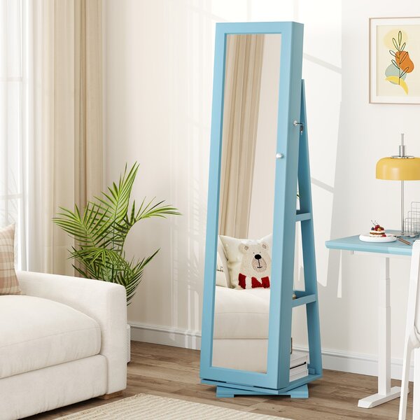 Costway Armadio portagioielli girevole a 360° con specchio, Organizer gioielli 2 in 1 a figura intera Blu