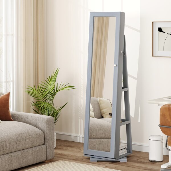 Costway Armadio portagioielli girevole a 360° con specchio, Organizer gioielli 2 in 1 a figura intera Grigio chiaro