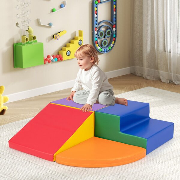 Costway Set di blocchi in schiuma con velcro per arrampicarsi e gattonare per bambini, Set di blocchi morbidi per lo sviluppo dei bambini Arancione