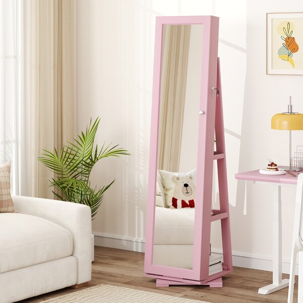 Costway Armadio portagioielli girevole a 360° con specchio, Organizer gioielli 2 in 1 a figura intera Rosa