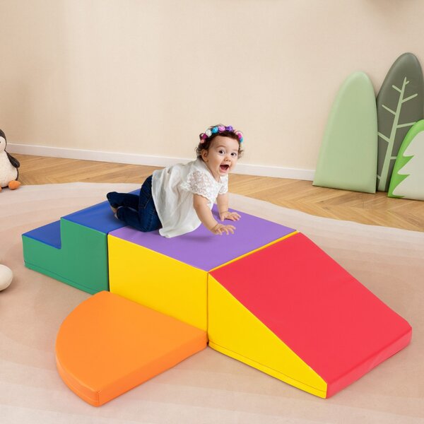 Costway Set di blocchi in schiuma con velcro per arrampicarsi e gattonare per bambini, Set di blocchi morbidi per lo sviluppo dei bambini Arancione