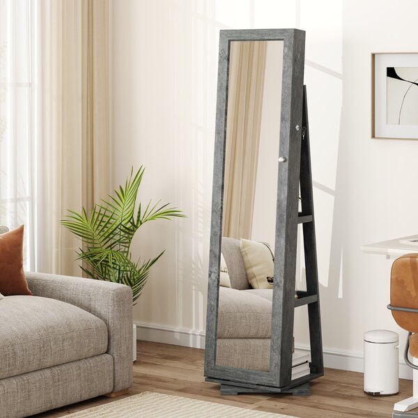 Costway Armadio portagioielli girevole a 360° con specchio, Organizer gioielli 2 in 1 a figura intera Grigio