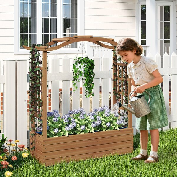 Costway Letto da giardino rialzato in legno con tetto sospeso e 2 tralicci laterali, Contenitore elevato per giardino e patio