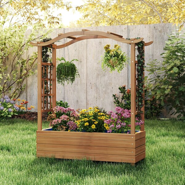 Costway Letto da giardino rialzato in legno con tetto sospeso e 2 tralicci laterali, Contenitore elevato per giardino e patio