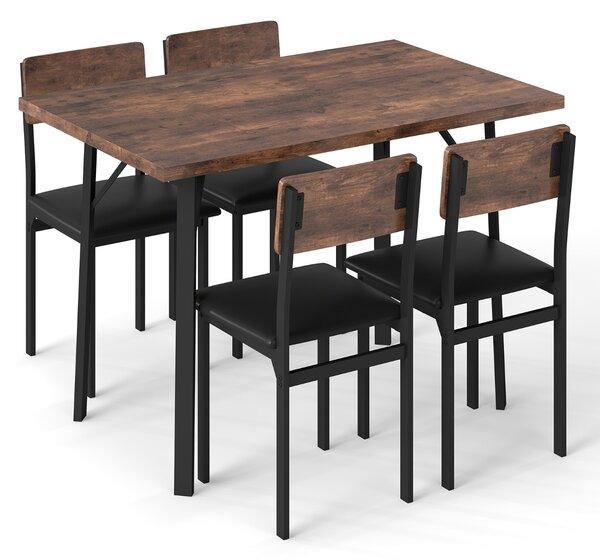 Costway Tavolo da cucina industriale e 4 sedie imbottite in pelle finta con gambe in metallo, Tavolo per piccoli appartamenti e angolo