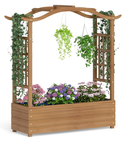 Costway Letto da giardino rialzato in legno con tetto sospeso e 2 tralicci laterali, Contenitore elevato per giardino e patio